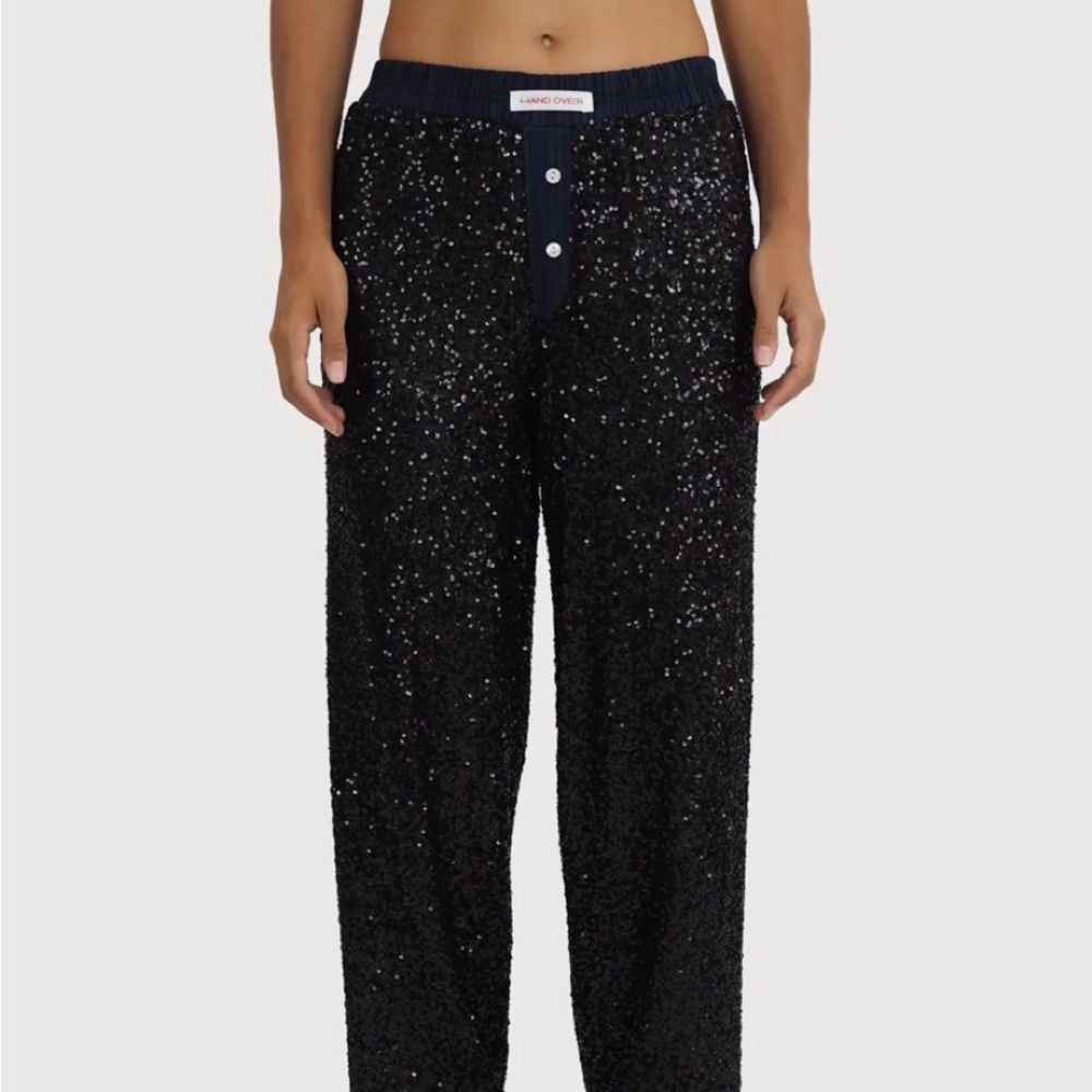 Handover Black Sequin Wide-Leg Pants
